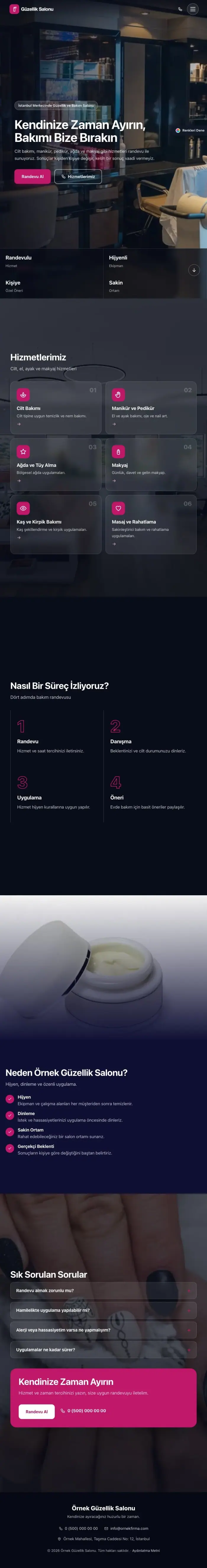 Tam Ekran Lacivert Pembe – Güzellik Salonu Web Sitesi tablet görünümü