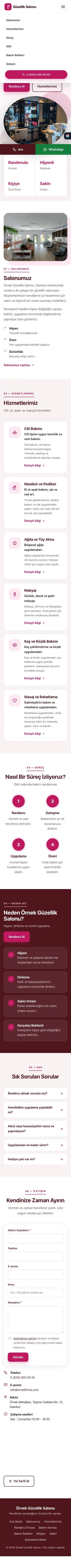 Tek Sayfa Bordo Pembe – Güzellik Salonu Web Sitesi mobil görünümü