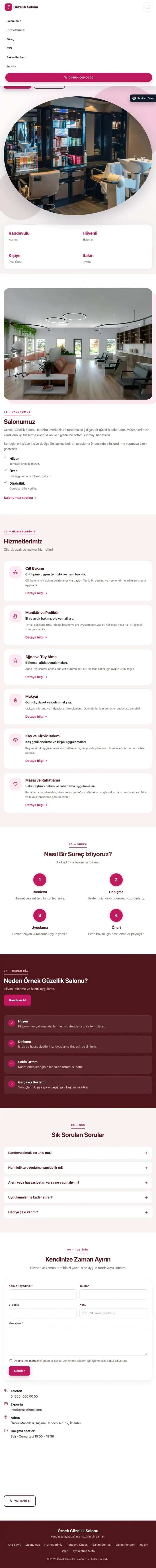Tek Sayfa Bordo Pembe – Güzellik Salonu Web Sitesi tablet görünümü