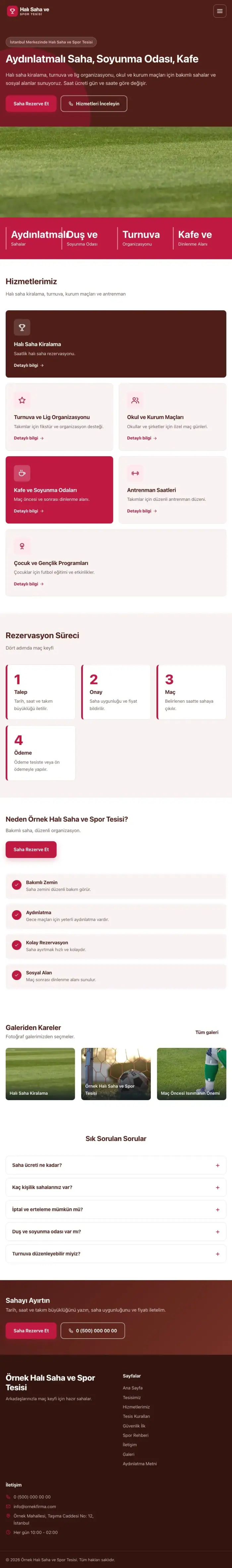 Blok Bordo Kırmızı – Halı Saha ve Spor Tesisi Web Sitesi tablet görünümü