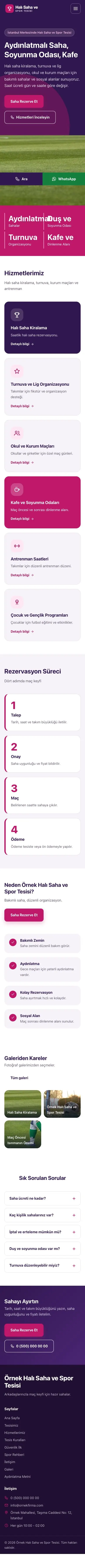 Blok Mor Pembe – Halı Saha ve Spor Tesisi Web Sitesi mobil görünümü