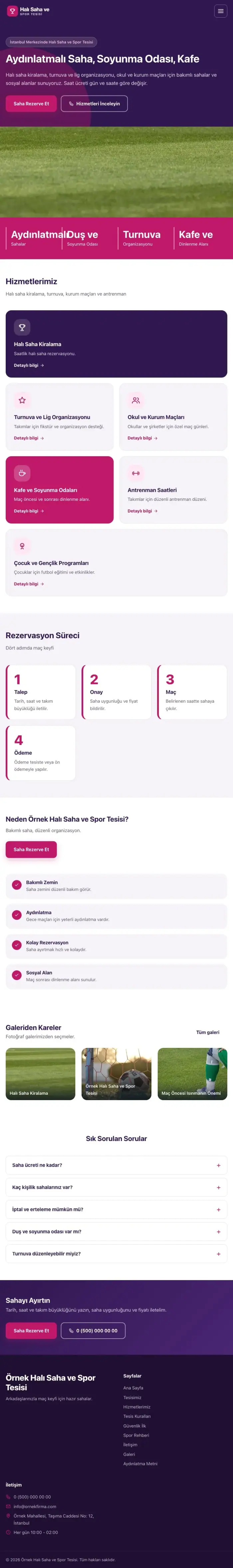 Blok Mor Pembe – Halı Saha ve Spor Tesisi Web Sitesi tablet görünümü