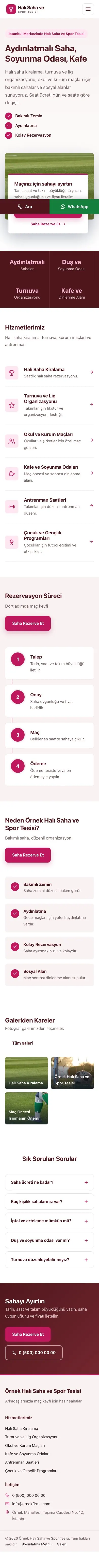 Bölünmüş Bordo Pembe – Halı Saha ve Spor Tesisi Web Sitesi mobil görünümü
