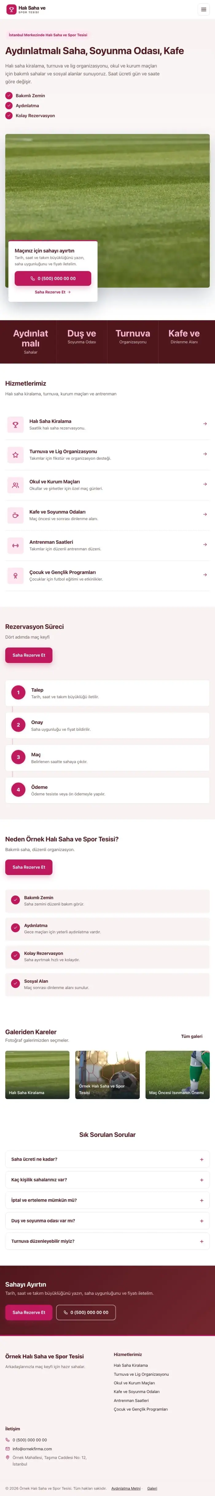 Bölünmüş Bordo Pembe – Halı Saha ve Spor Tesisi Web Sitesi tablet görünümü