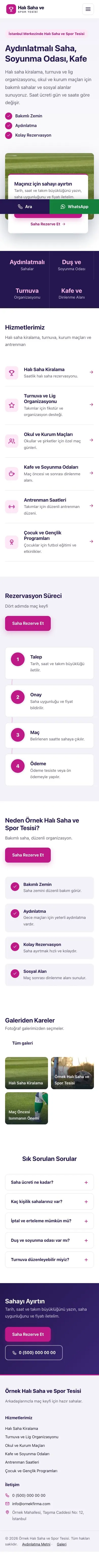 Bölünmüş Lacivert Pembe – Halı Saha ve Spor Tesisi Web Sitesi mobil görünümü