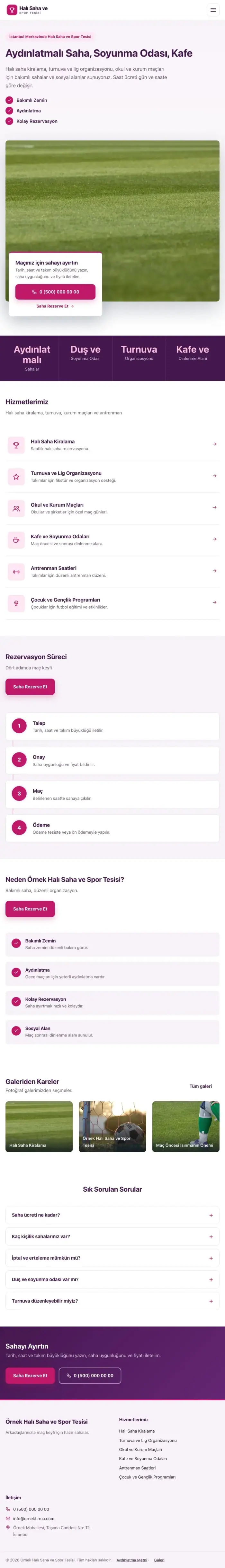 Bölünmüş Mor Pembe – Halı Saha ve Spor Tesisi Web Sitesi tablet görünümü