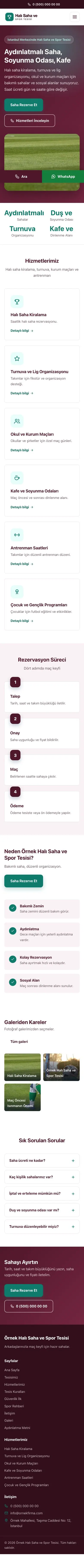 Klasik Bordo Turkuaz – Halı Saha ve Spor Tesisi Web Sitesi mobil görünümü