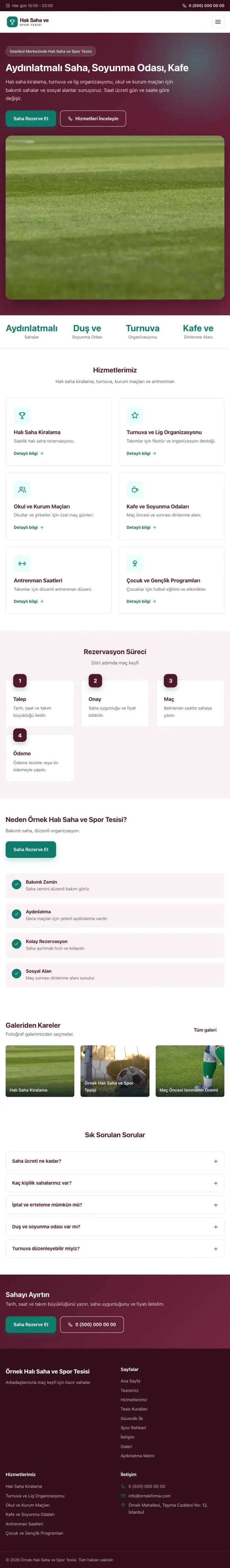 Klasik Bordo Turkuaz – Halı Saha ve Spor Tesisi Web Sitesi tablet görünümü