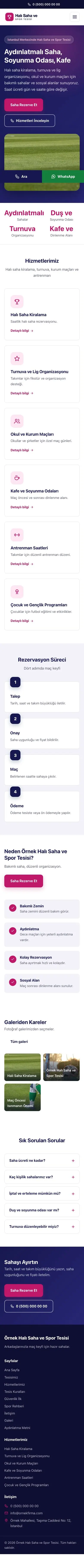 Klasik Lacivert Pembe – Halı Saha ve Spor Tesisi Web Sitesi mobil görünümü