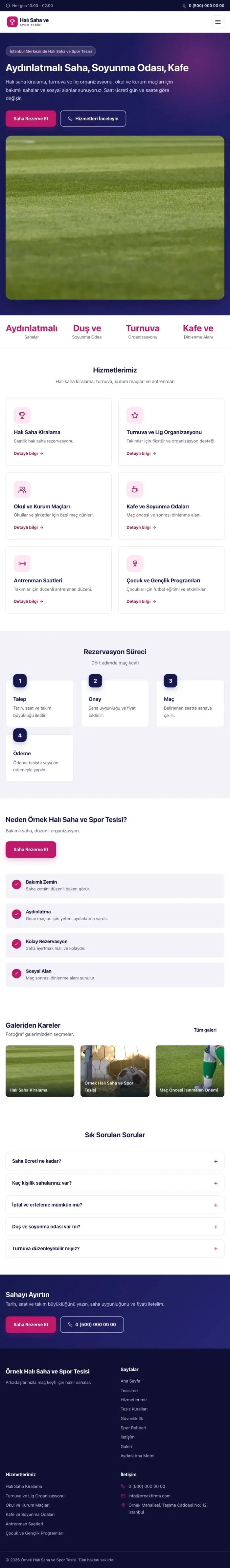 Klasik Lacivert Pembe – Halı Saha ve Spor Tesisi Web Sitesi tablet görünümü