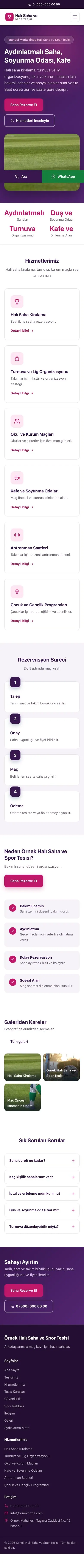 Klasik Mor Pembe – Halı Saha ve Spor Tesisi Web Sitesi mobil görünümü