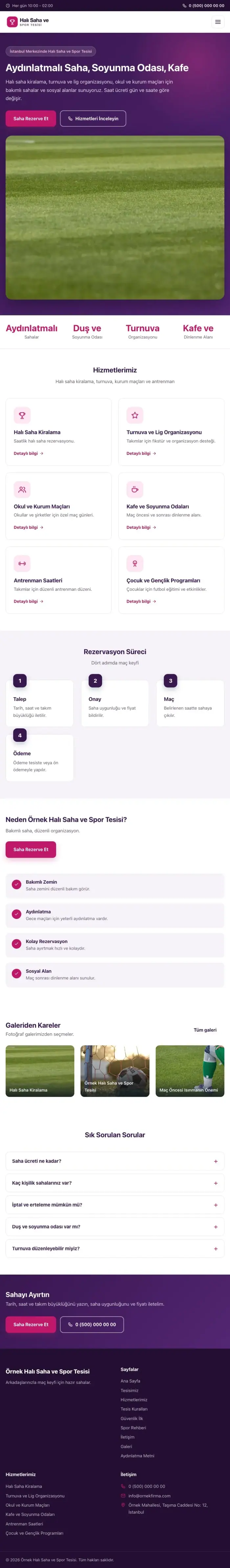 Klasik Mor Pembe – Halı Saha ve Spor Tesisi Web Sitesi tablet görünümü