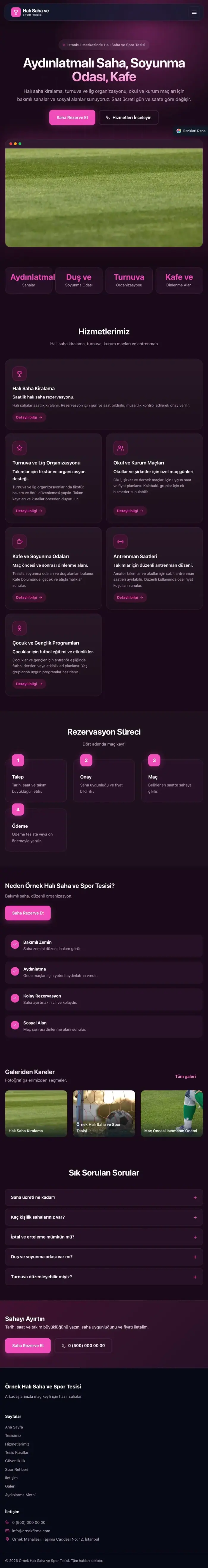 Koyu Modern Erik Pembe – Halı Saha ve Spor Tesisi Web Sitesi tablet görünümü