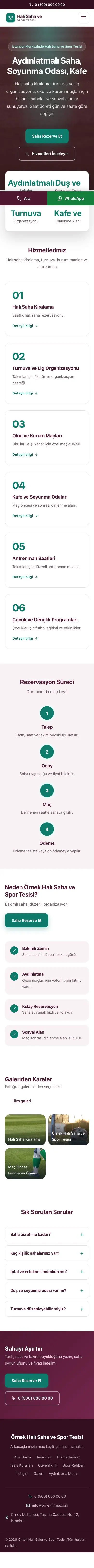 Merkez Erik Turkuaz – Halı Saha ve Spor Tesisi Web Sitesi mobil görünümü