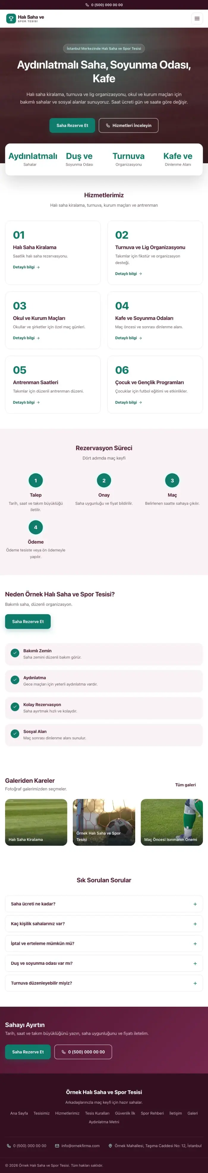 Merkez Erik Turkuaz – Halı Saha ve Spor Tesisi Web Sitesi tablet görünümü