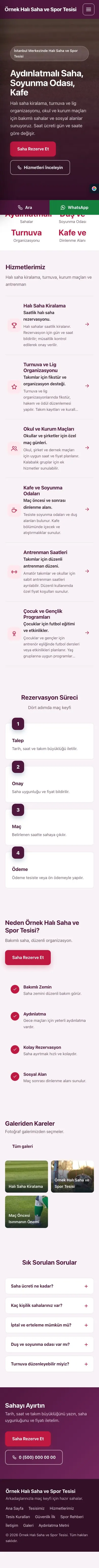 Sol Menü Erik Kırmızı – Halı Saha ve Spor Tesisi Web Sitesi mobil görünümü