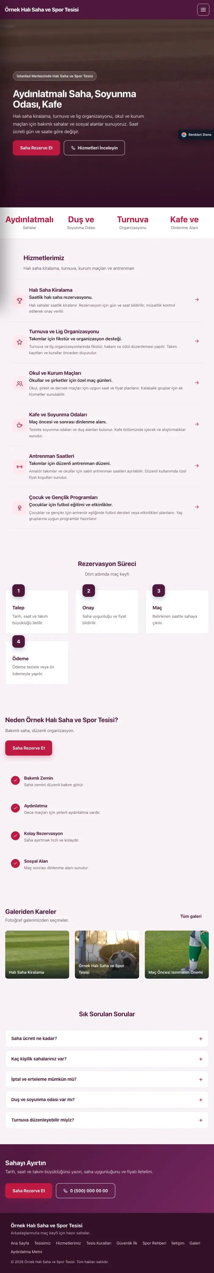 Sol Menü Erik Kırmızı – Halı Saha ve Spor Tesisi Web Sitesi tablet görünümü