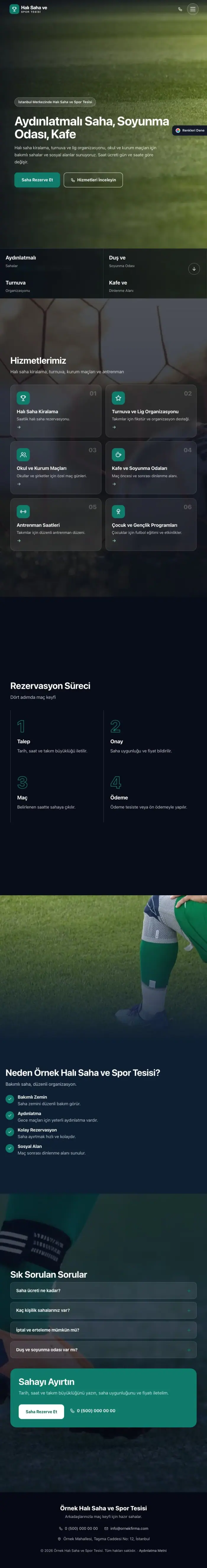 Tam Ekran Mavi Turkuaz – Halı Saha ve Spor Tesisi Web Sitesi tablet görünümü