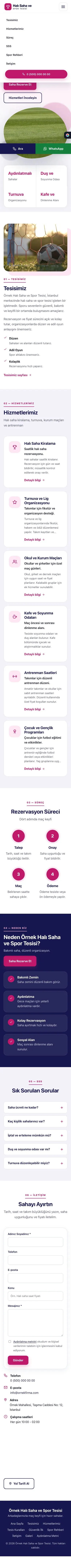 Tek Sayfa Lacivert Pembe – Halı Saha ve Spor Tesisi Web Sitesi mobil görünümü