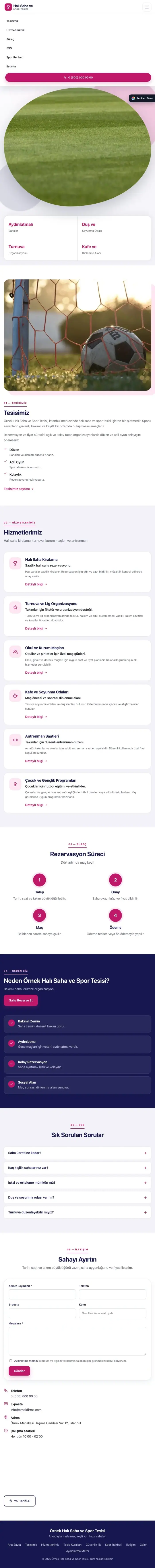 Tek Sayfa Lacivert Pembe – Halı Saha ve Spor Tesisi Web Sitesi tablet görünümü