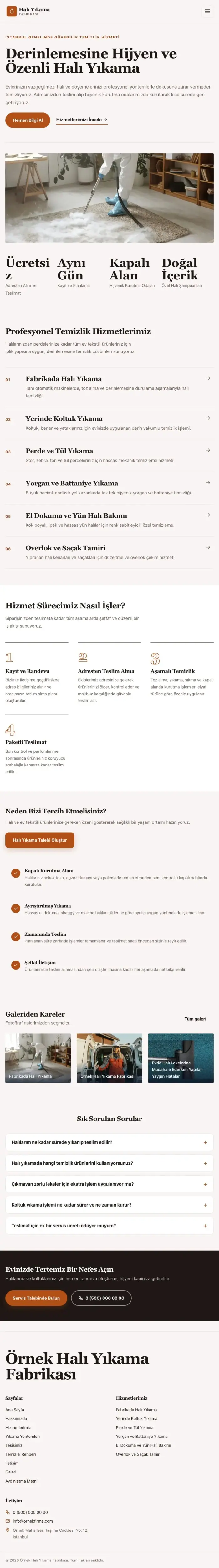 Editoryal Kahve Turuncu – Halı Yıkama Web Sitesi tablet görünümü