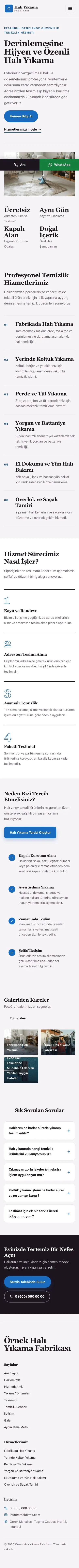 Editoryal Mor Mavi – Halı Yıkama Web Sitesi mobil görünümü