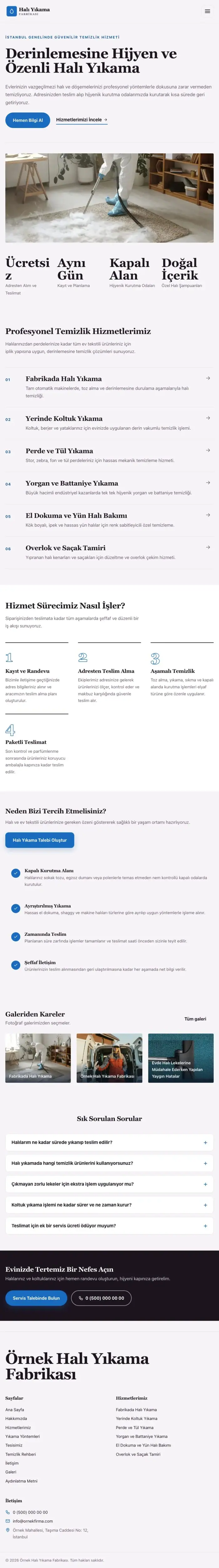 Editoryal Mor Mavi – Halı Yıkama Web Sitesi tablet görünümü