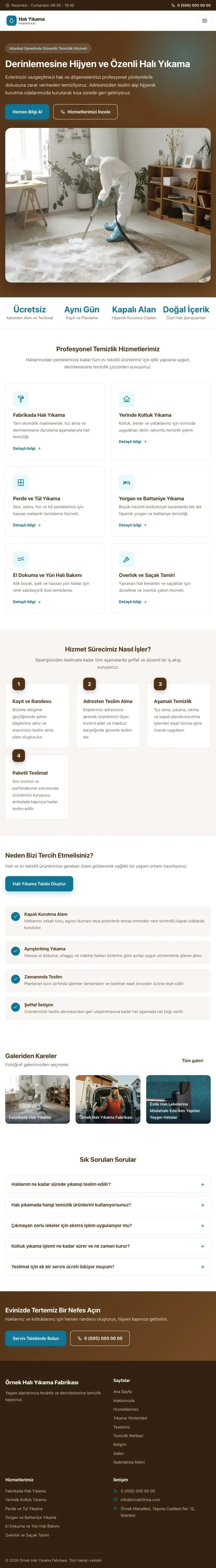 Klasik Kahve Turkuaz – Halı Yıkama Web Sitesi tablet görünümü