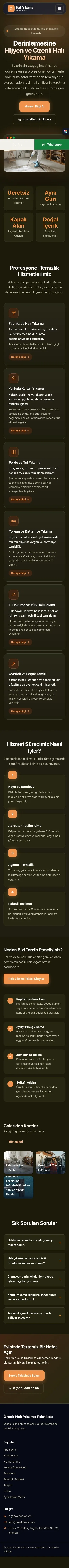 Koyu Modern Zeytin Turuncu – Halı Yıkama Web Sitesi mobil görünümü