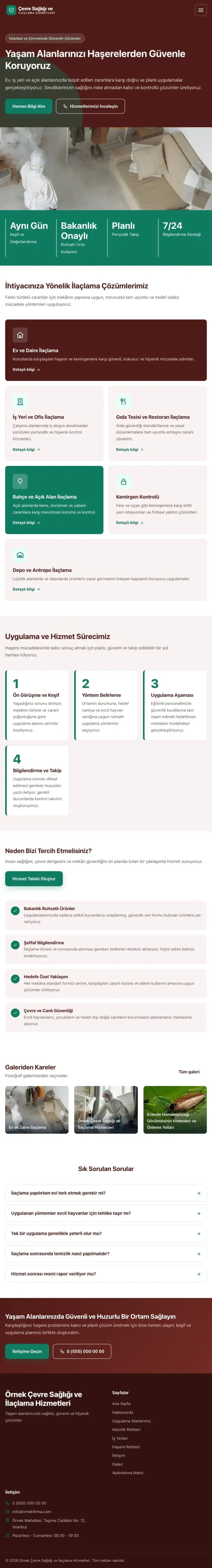 Blok Bordo Turkuaz – Haşere İlaçlama Web Sitesi tablet görünümü