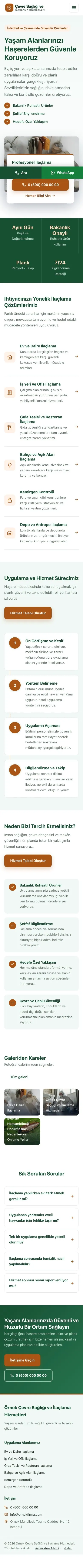 Bölünmüş Yeşil Turuncu – Haşere İlaçlama Web Sitesi mobil görünümü