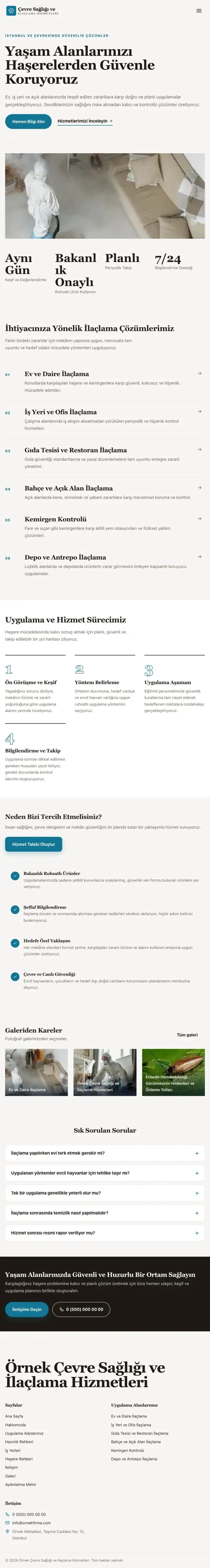 Editoryal Kahve Turkuaz – Haşere İlaçlama Web Sitesi tablet görünümü