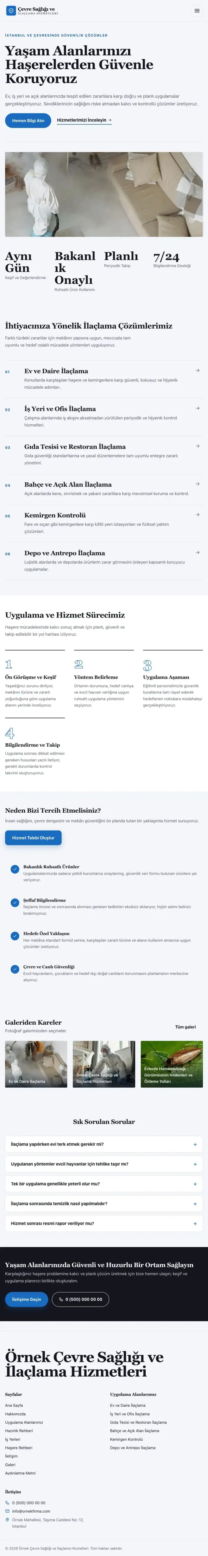 Editoryal Lacivert Mavi – Haşere İlaçlama Web Sitesi tablet görünümü