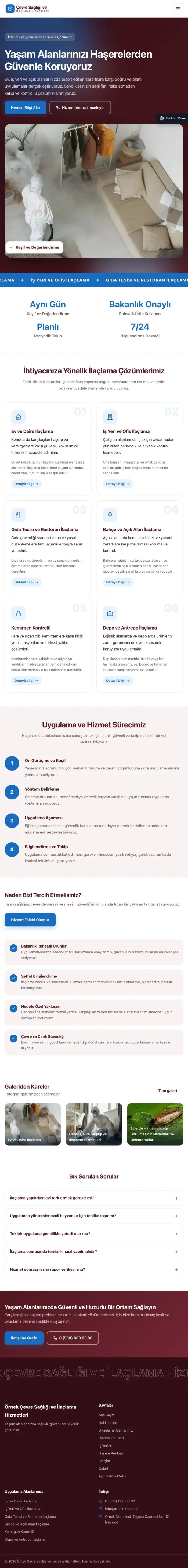 Hareketli Bordo Mavi – Haşere İlaçlama Web Sitesi tablet görünümü
