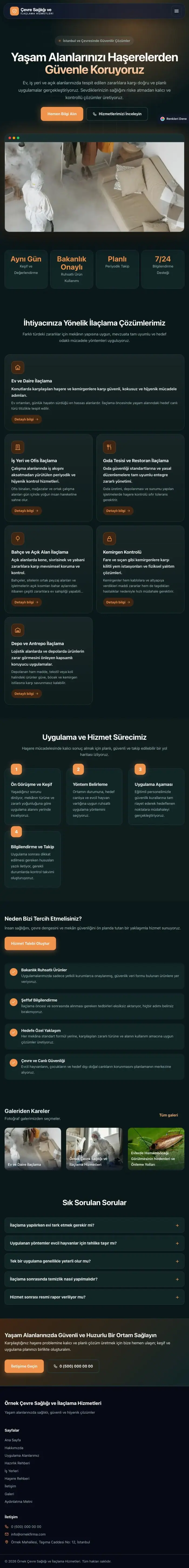 Koyu Modern Petrol Turuncu – Haşere İlaçlama Web Sitesi tablet görünümü