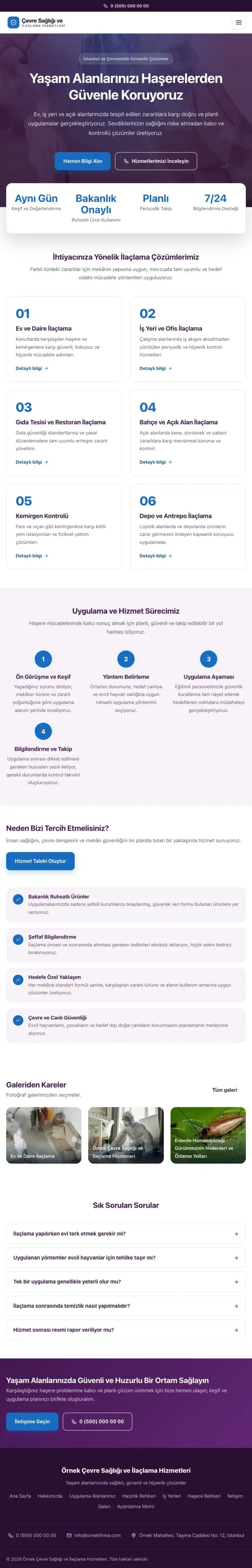 Merkez Mor Mavi – Haşere İlaçlama Web Sitesi tablet görünümü