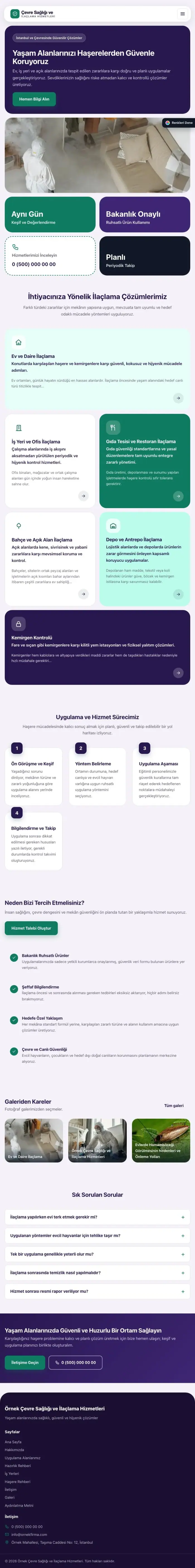 Mozaik Mor Turkuaz – Haşere İlaçlama Web Sitesi tablet görünümü