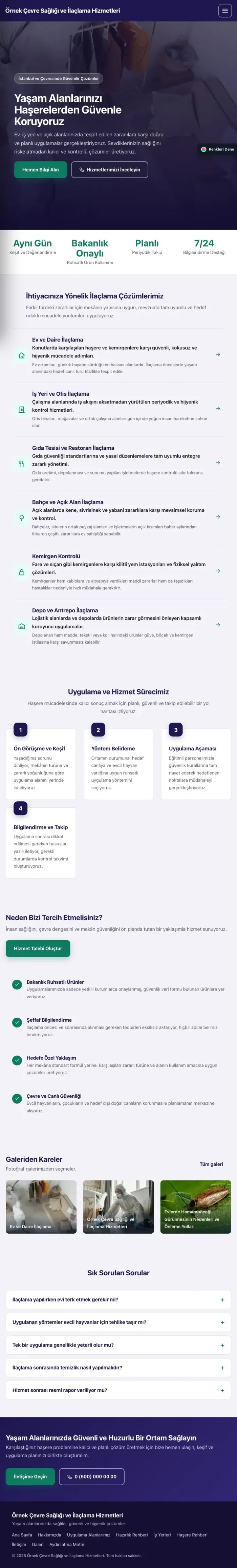 Sol Menü Lacivert Turkuaz – Haşere İlaçlama Web Sitesi tablet görünümü