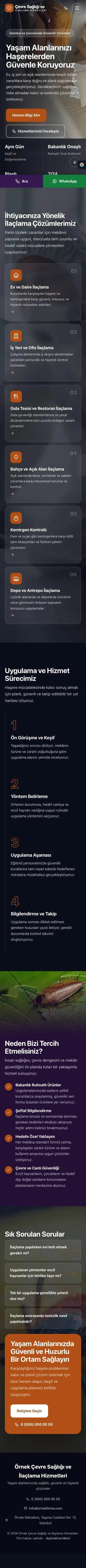 Tam Ekran Mor Turuncu – Haşere İlaçlama Web Sitesi mobil görünümü
