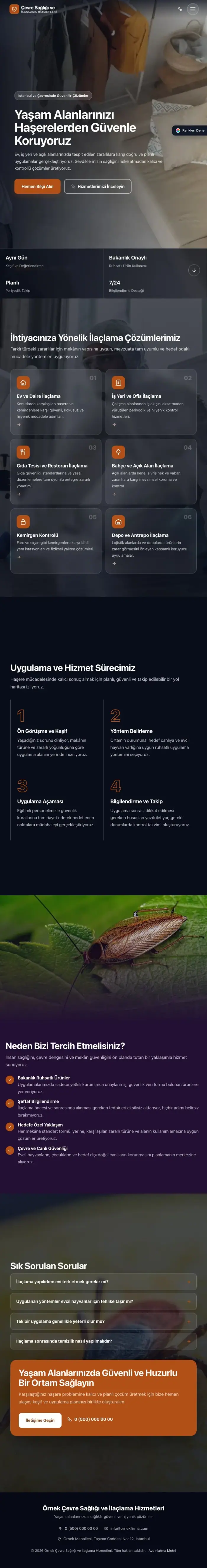 Tam Ekran Mor Turuncu – Haşere İlaçlama Web Sitesi tablet görünümü