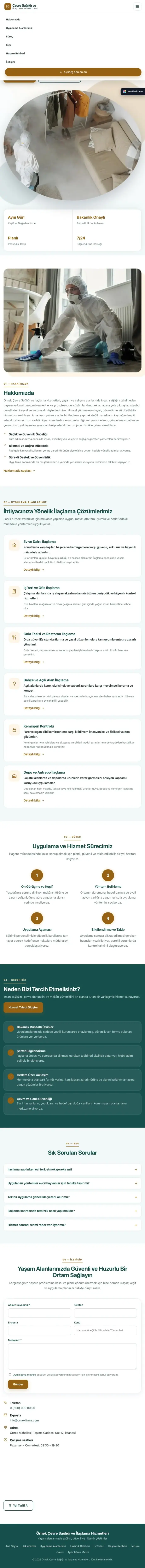 Tek Sayfa Petrol Turuncu – Haşere İlaçlama Web Sitesi tablet görünümü