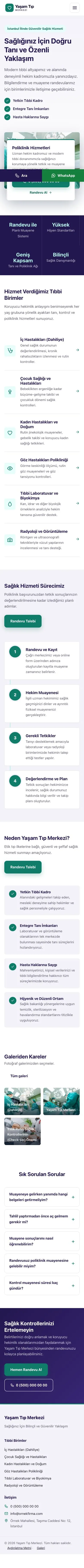 Bölünmüş Lacivert Turkuaz – Hastane ve Poliklinik Web Sitesi mobil görünümü