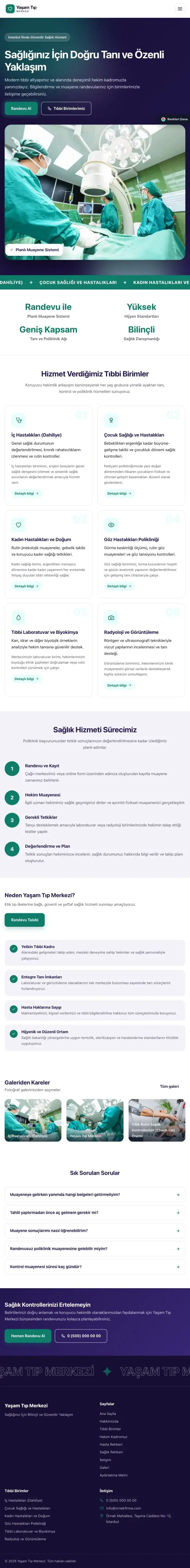 Hareketli Lacivert Turkuaz – Hastane ve Poliklinik Web Sitesi tablet görünümü