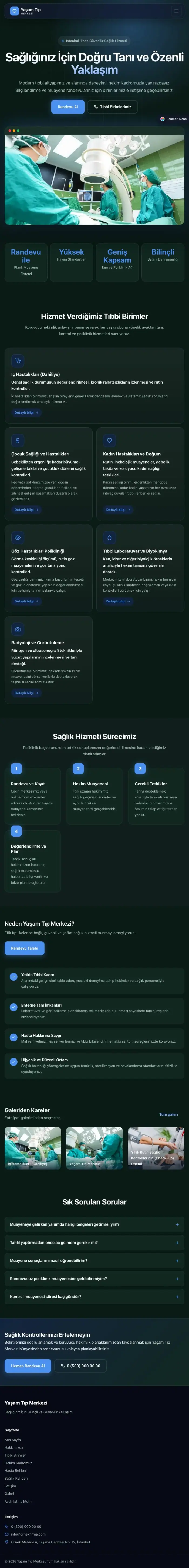 Koyu Modern Petrol Mavi – Hastane ve Poliklinik Web Sitesi tablet görünümü