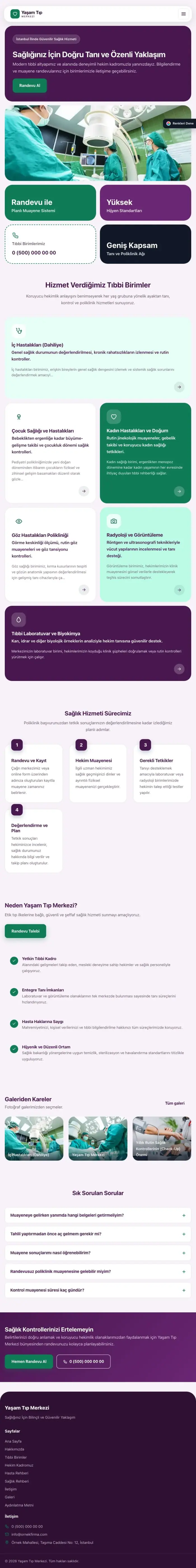 Mozaik Mor Turkuaz – Hastane ve Poliklinik Web Sitesi tablet görünümü