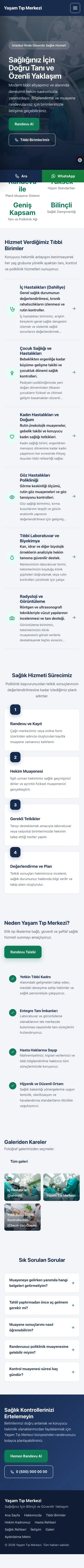 Sol Menü Mavi Turkuaz – Hastane ve Poliklinik Web Sitesi mobil görünümü
