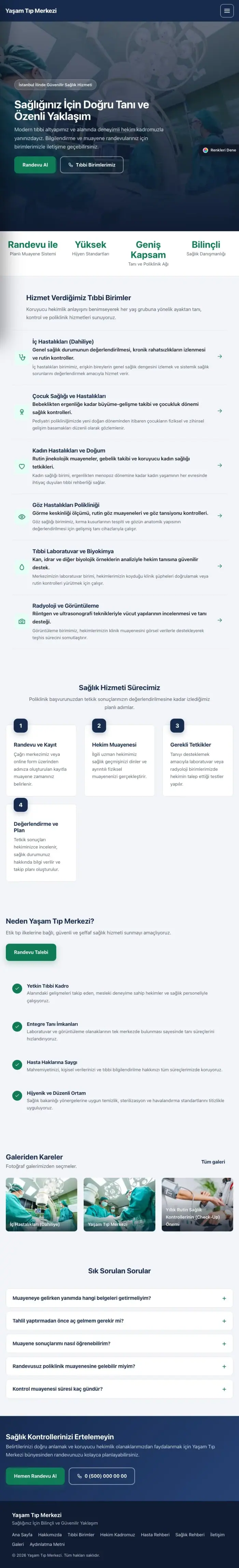 Sol Menü Mavi Turkuaz – Hastane ve Poliklinik Web Sitesi tablet görünümü