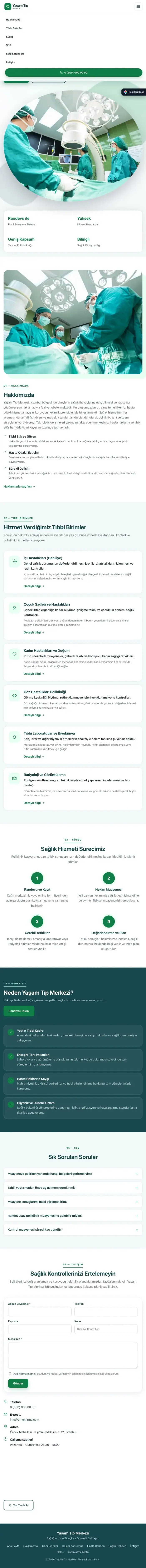 Tek Sayfa Petrol Yeşil – Hastane ve Poliklinik Web Sitesi tablet görünümü