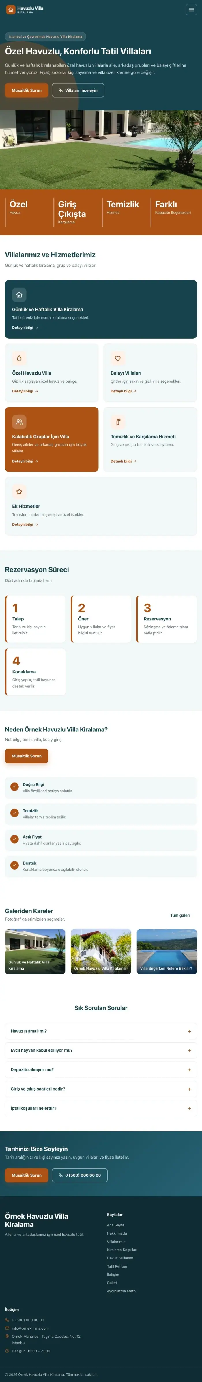 Blok Petrol Turuncu – Havuzlu Villa Kiralama Web Sitesi tablet görünümü