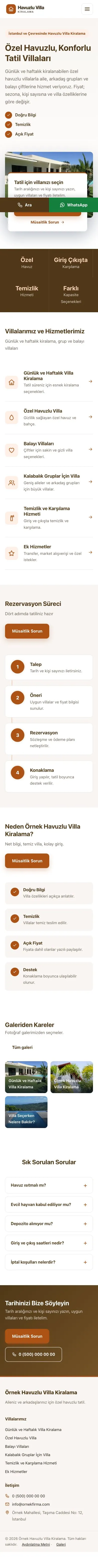 Bölünmüş Kahve Turuncu – Havuzlu Villa Kiralama Web Sitesi mobil görünümü